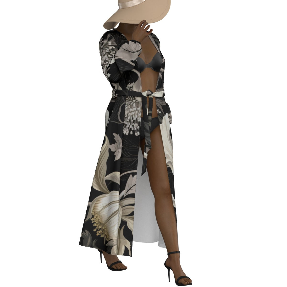 All-Over Print Women's Lace-up Chiffon Robe