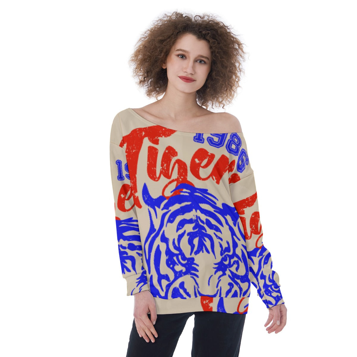 All-Over Print Oversized Women's Off-Shoulder Sweatshirt