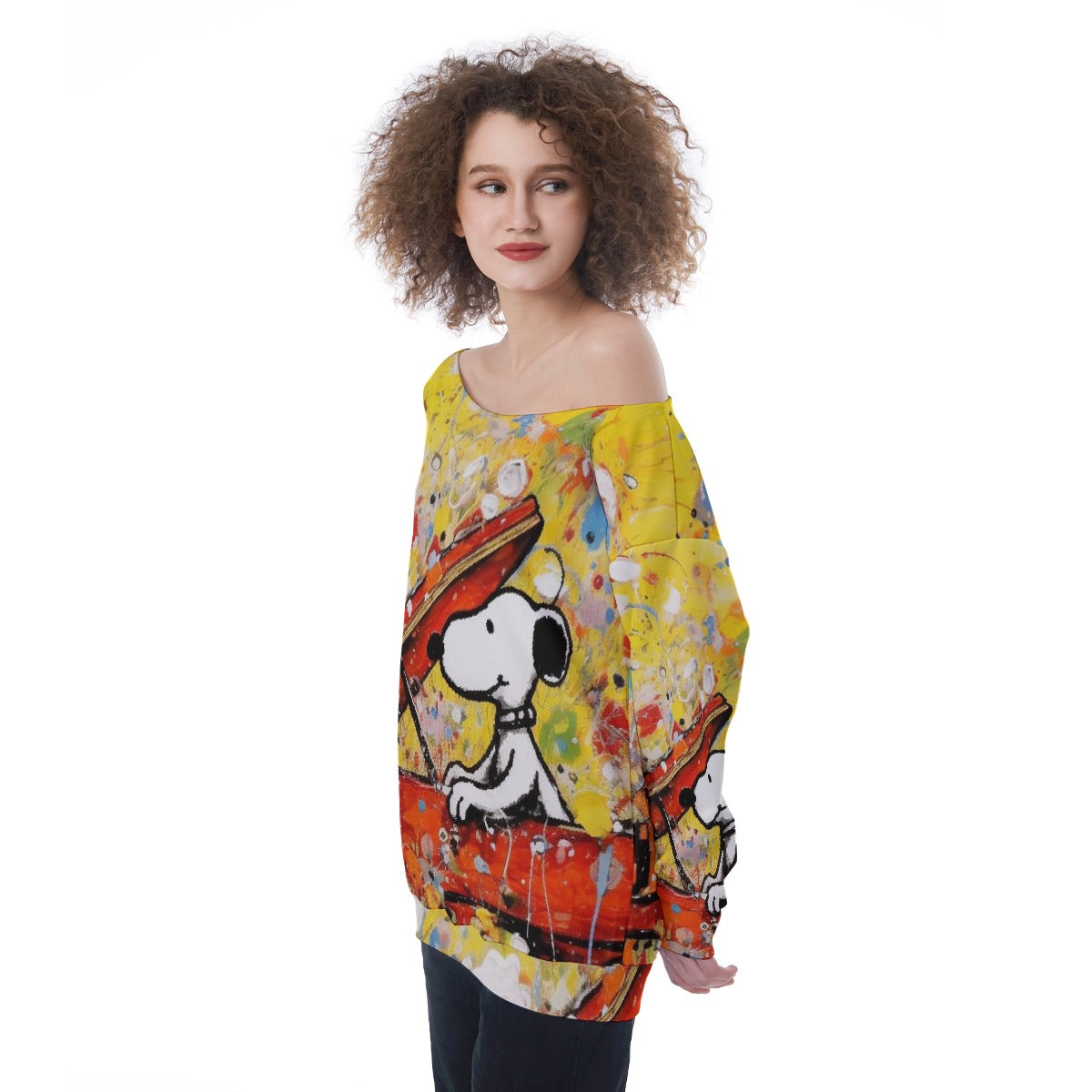 All-Over Print Oversized Women's Off-Shoulder Sweatshirt