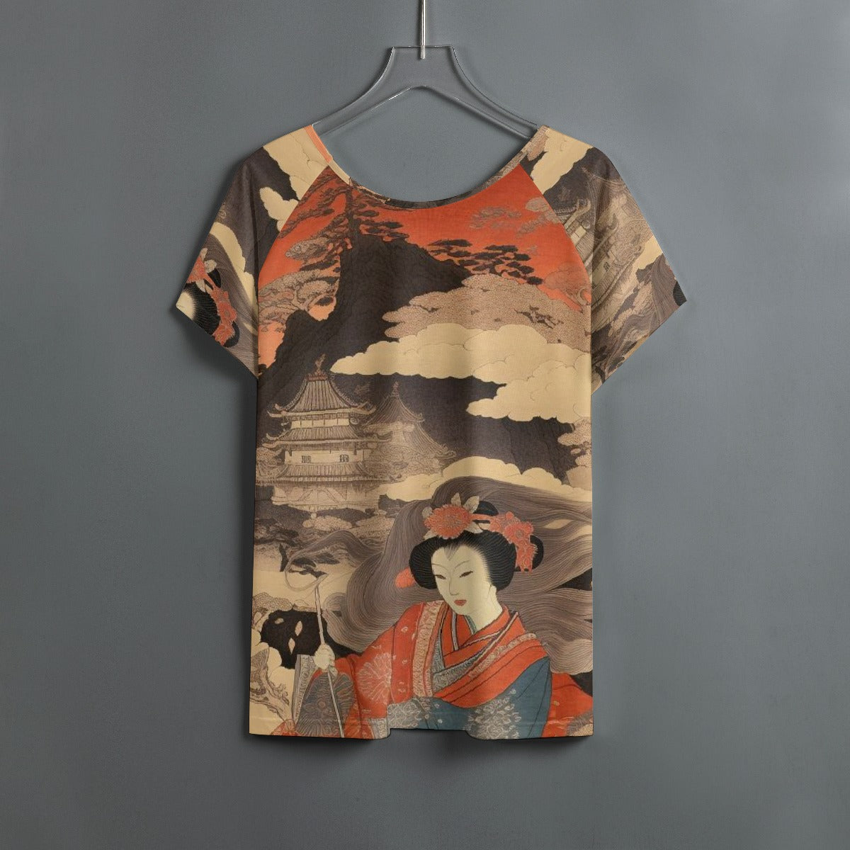 All-Over Print Women's Round Neck T-shirt With Raglan Sleeve