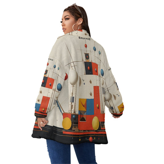 All-Over Print Unisex Borg Fleece Stand-up Collar Coat With Zipper Closure(Plus Size)