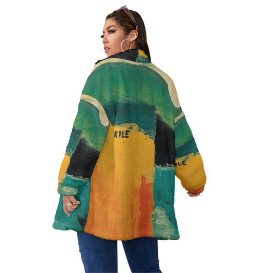 All-Over Print Unisex Borg Fleece Stand-up Collar Coat With Zipper Closure(Plus Size)