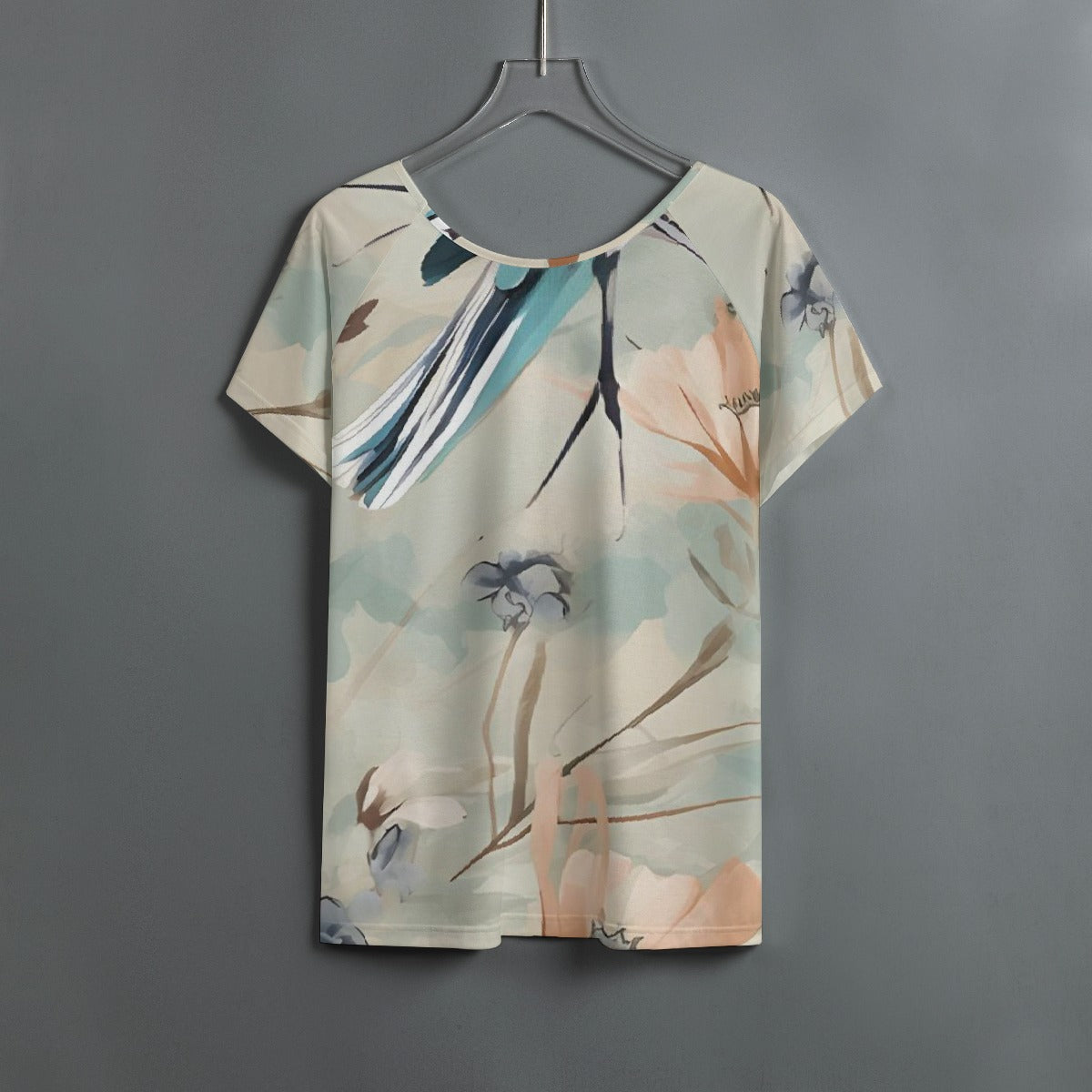 All-Over Print Women's Round Neck T-shirt With Raglan Sleeve