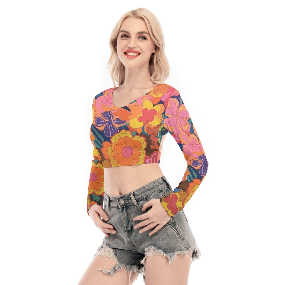 All-Over Print Women's Back Hollow T-shirt With Strap