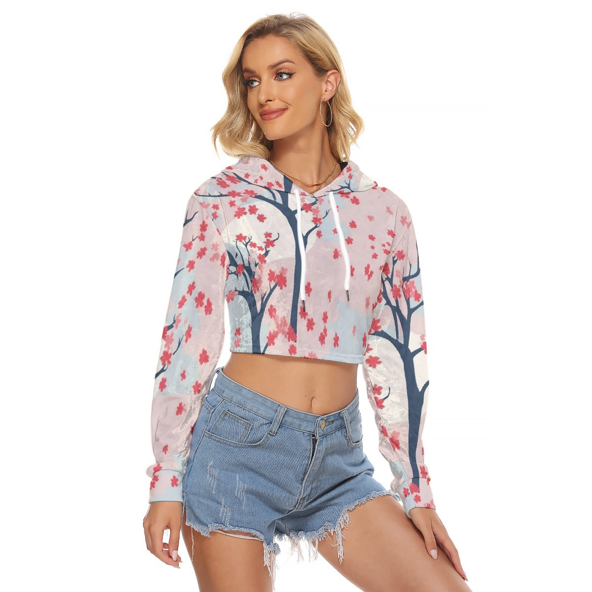 All-Over Print Women's Crop Top Hoodie|Velvet