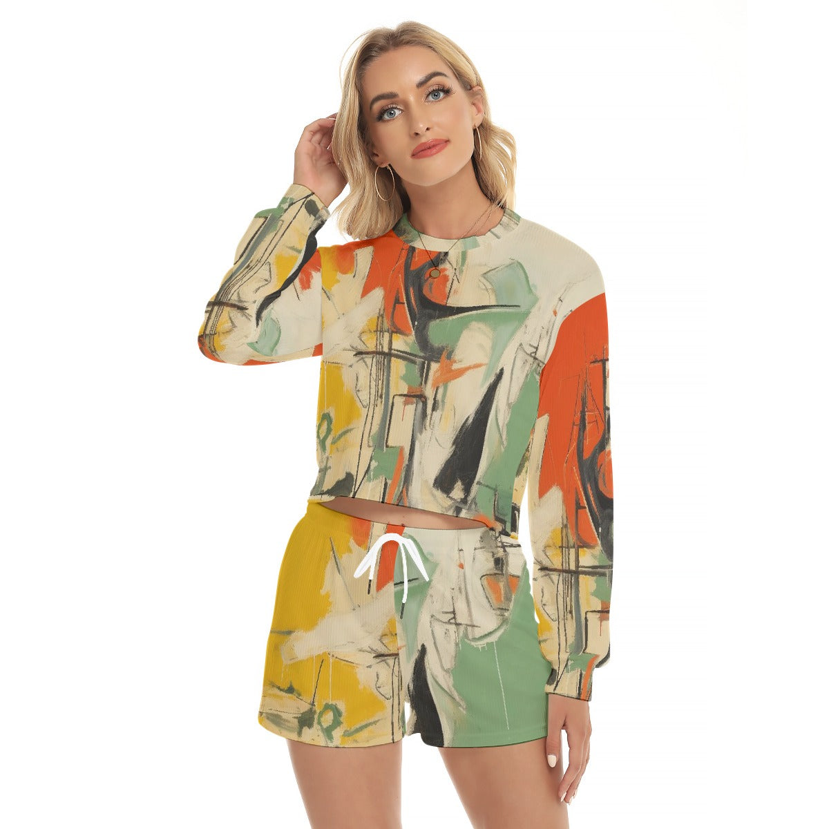 All-Over Print Women's Short Sweatshirt And Pants Suit
