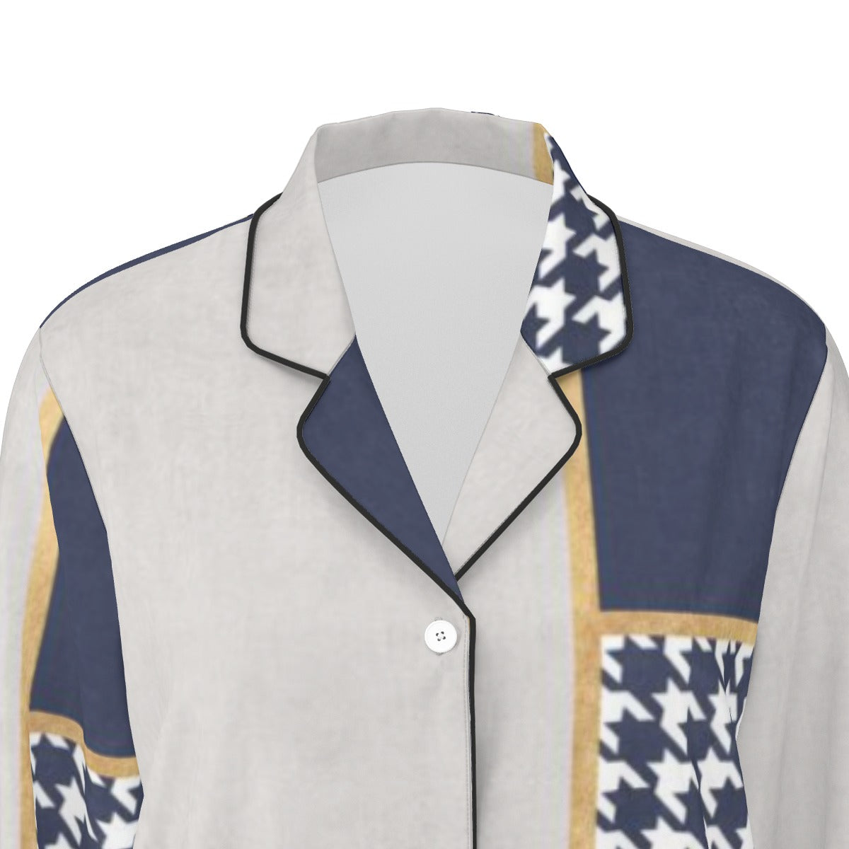 All-Over Print Women's Long Sleeve Pajama Set With Black Contrast Piping