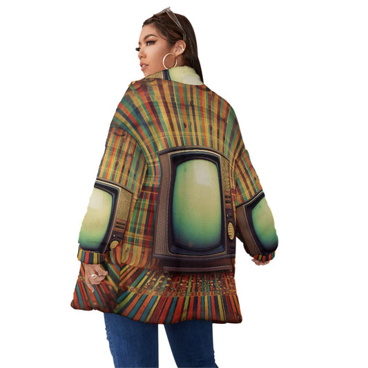 All-Over Print Unisex Borg Fleece Stand-up Collar Coat With Zipper Closure(Plus Size)