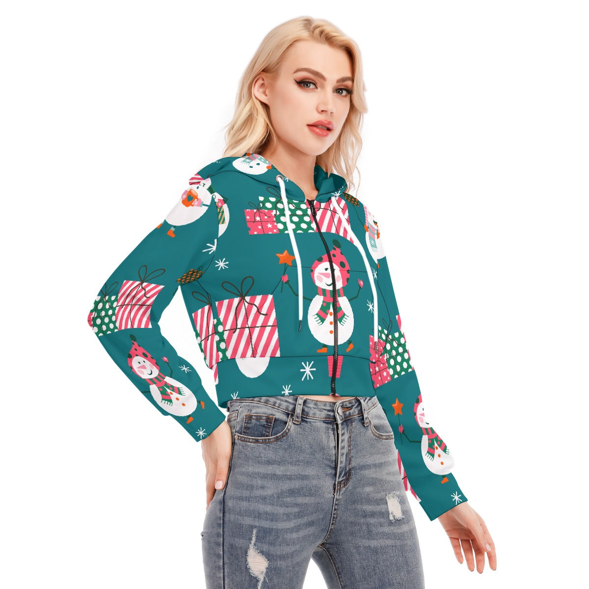 All-Over Print Women's Crop Top Hoodie With Zipper Closure