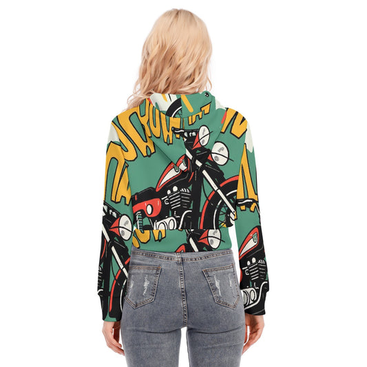 All-Over Print Women's Crop Top Hoodie With Zipper Closure