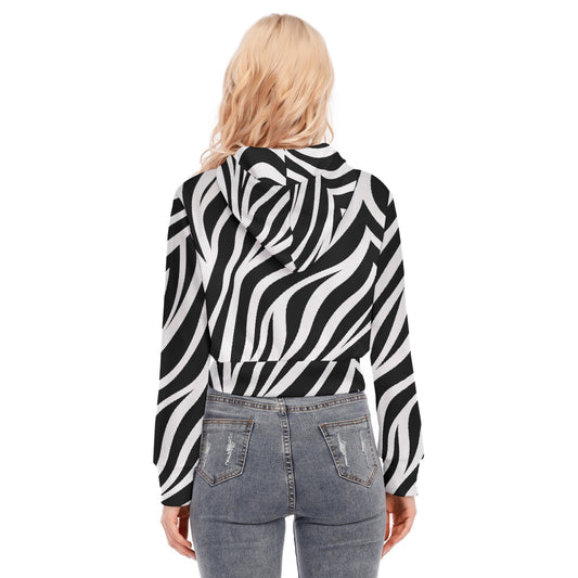 All-Over Print Women's Crop Top Hoodie With Zipper Closure