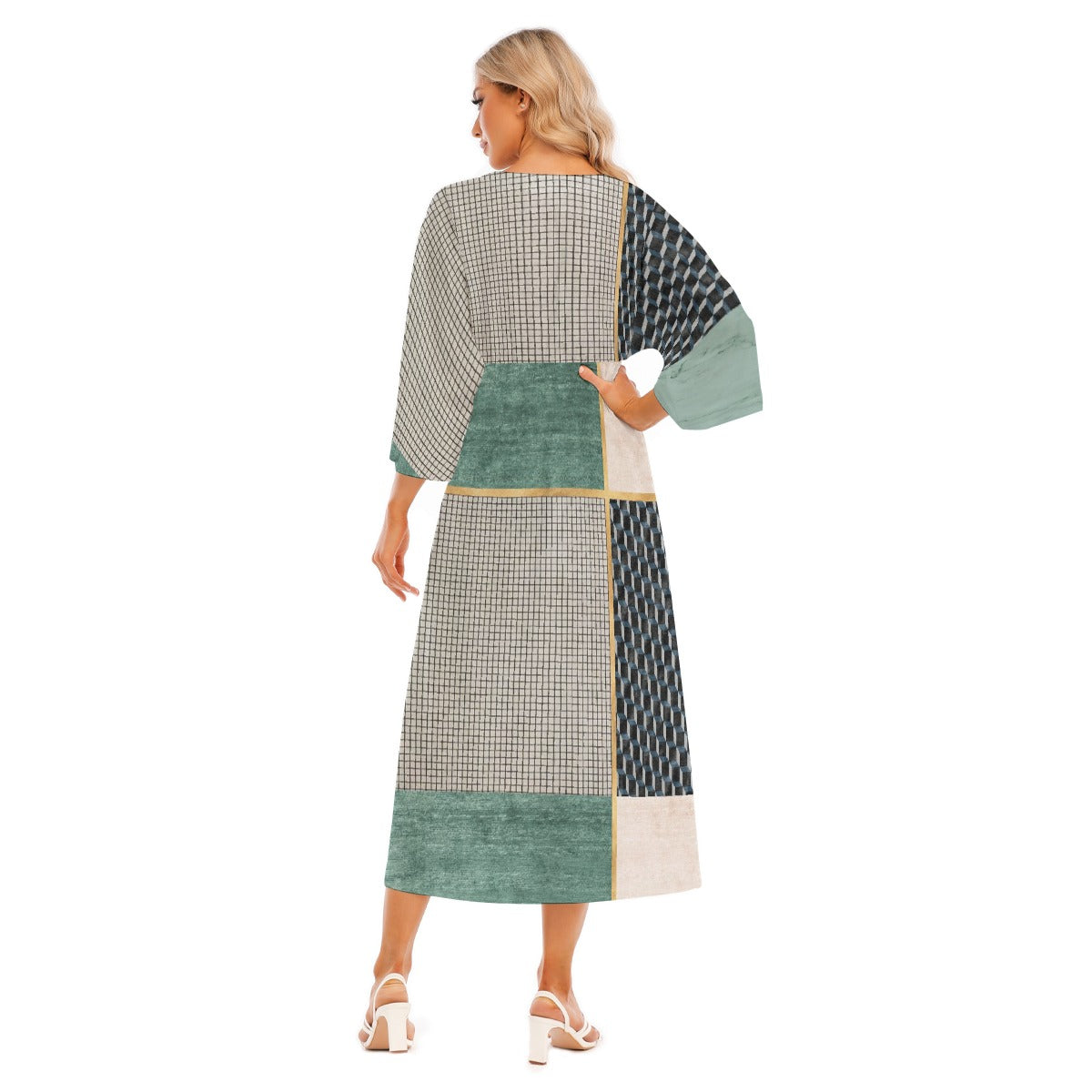 All-Over Print Women's Mid-Sleeve Long Dress