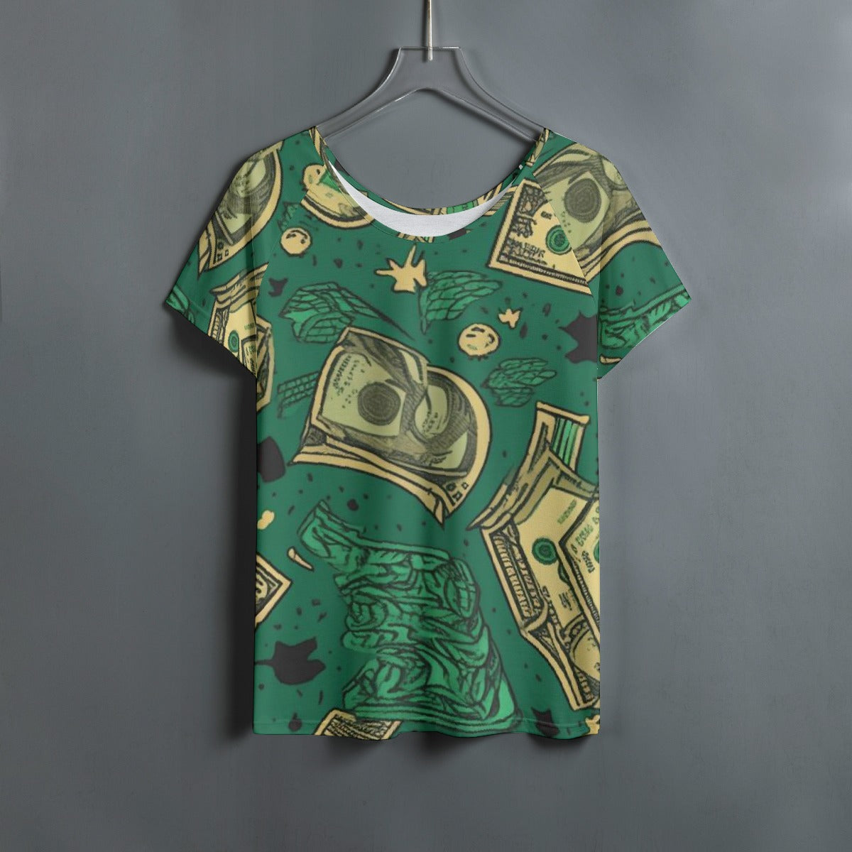 All-Over Print Women's Round Neck T-shirt With Raglan Sleeve