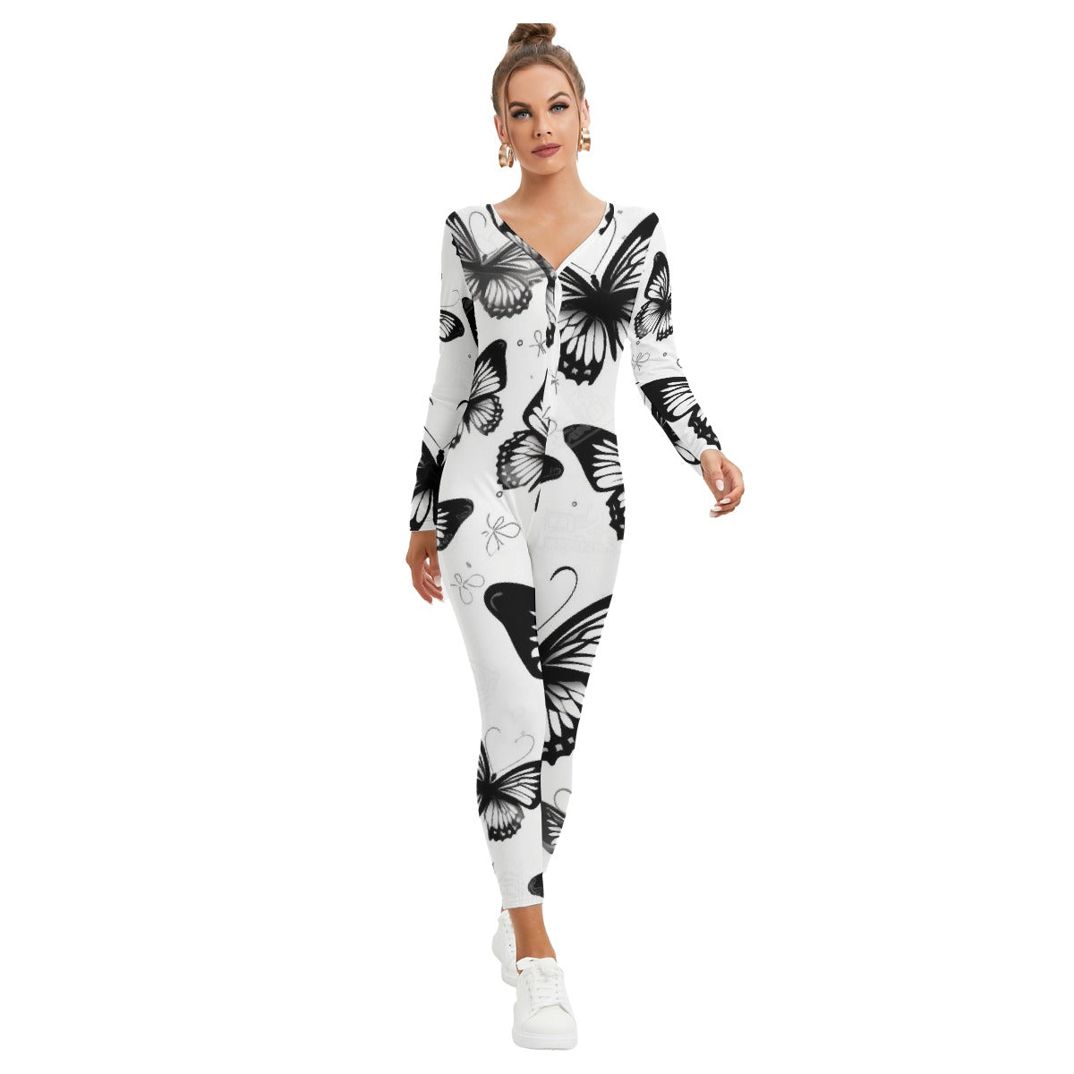 All-Over Print Women's Plunging Neck Jumpsuit
