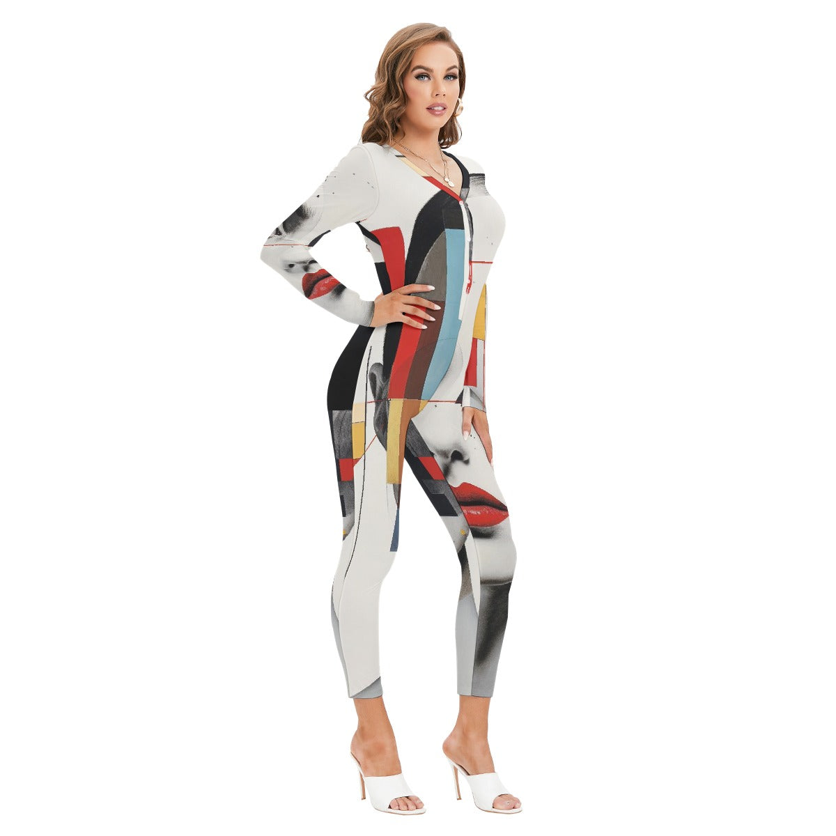 All-Over Print Women's Plunging Neck Jumpsuit