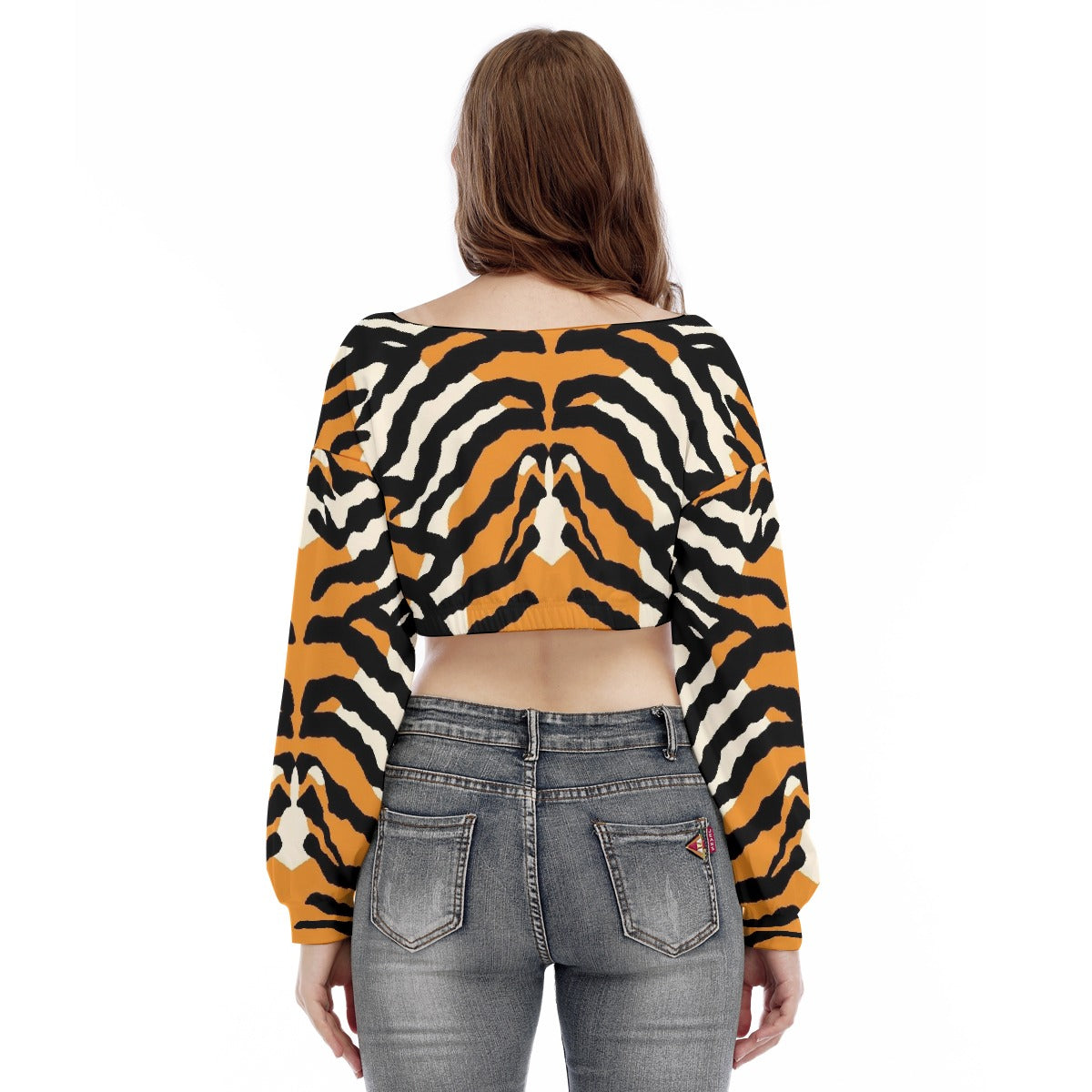 All-Over Print Women's V-neck Long Sleeve Cropped Sweatshirt