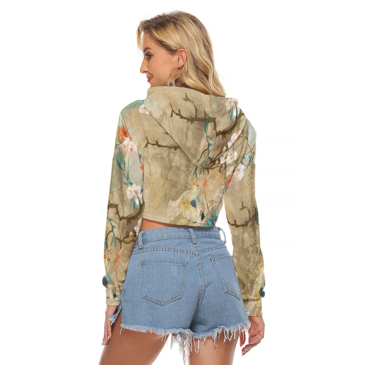 All-Over Print Women's Crop Top Hoodie|Velvet