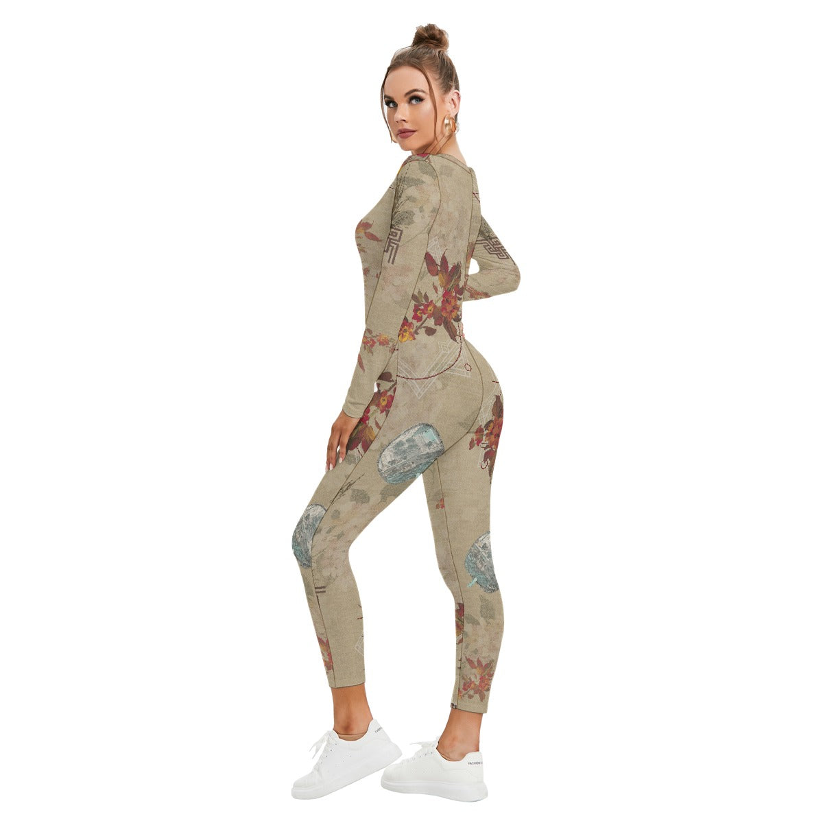 All-Over Print Women's Plunging Neck Jumpsuit