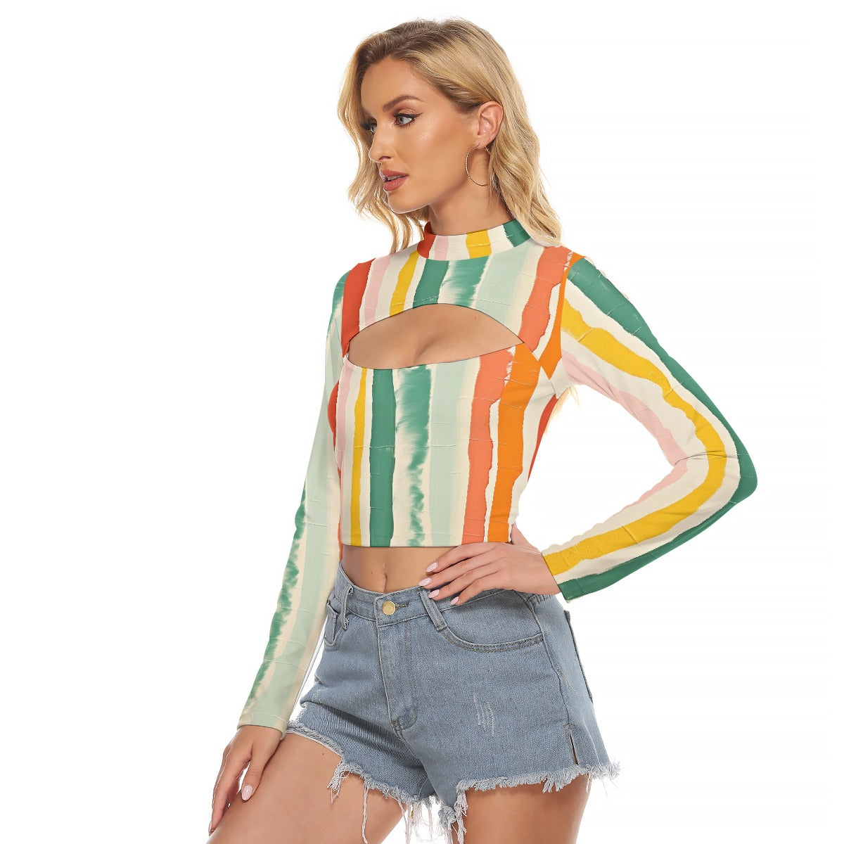 All-Over Print Women's Hollow Chest Keyhole Tight Crop Top