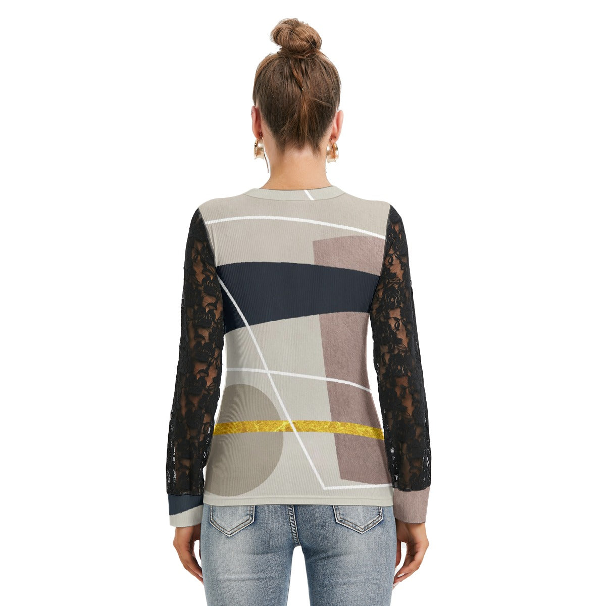 All-Over Print Women's T-shirt And Sleeve With Black Lace