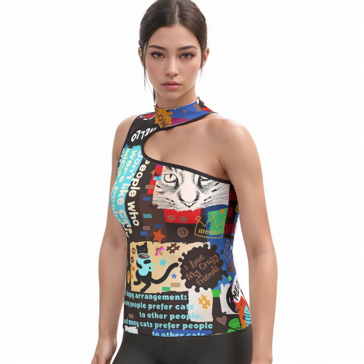 All-Over Print Women's Halter Sleeveless Asymmetrical Tank Top