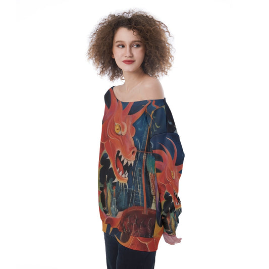 All-Over Print Oversized Women's Off-Shoulder Sweatshirt