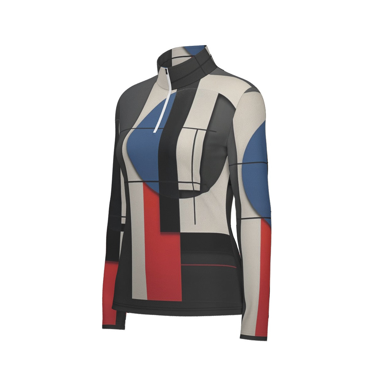 All-Over Print Women's Sports Collar Jersey With Long Sleeve