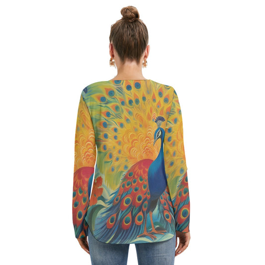 All-Over Print Women's Long Sleeve Neckline Tie Sweatshirt