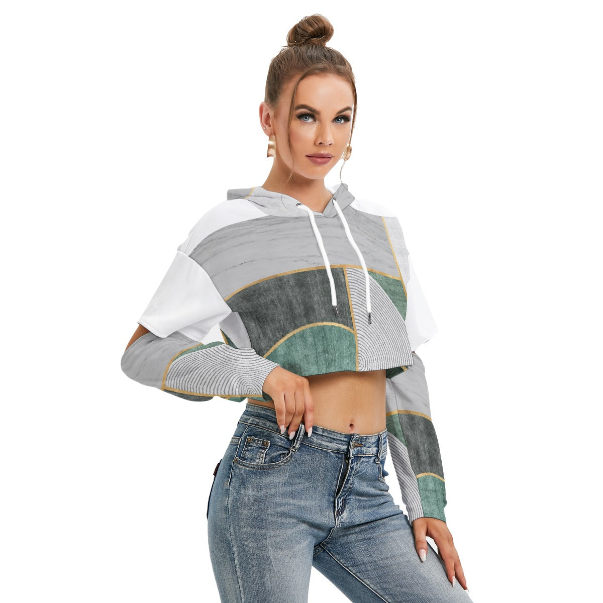 All-Over Print Women's Heavy Fleece Hoodie With Hollow Out Sleeve