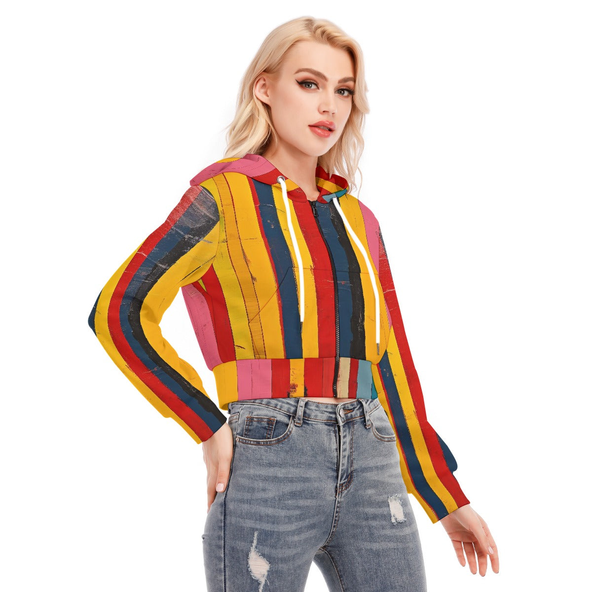All-Over Print Women's Crop Top Hoodie With Zipper Closure