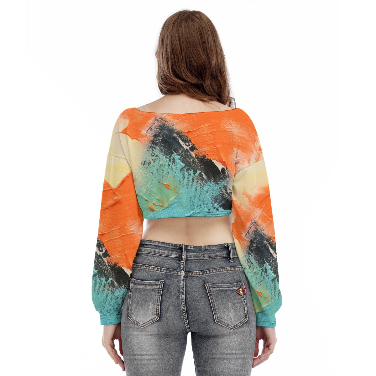 All-Over Print Women's V-neck Long Sleeve Cropped Sweatshirt