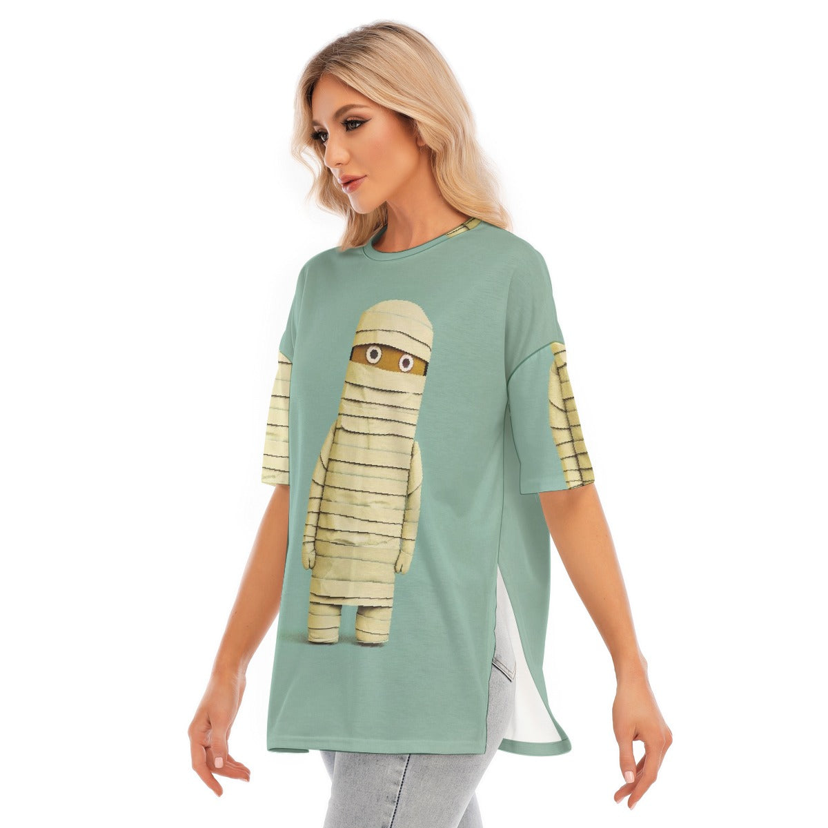 All-Over Print Women's Short Sleeves T-shirt With Hem Split