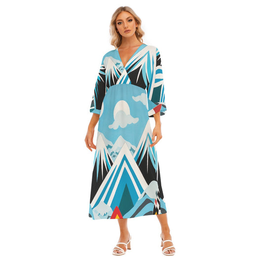All-Over Print Women's Mid-Sleeve Long Dress