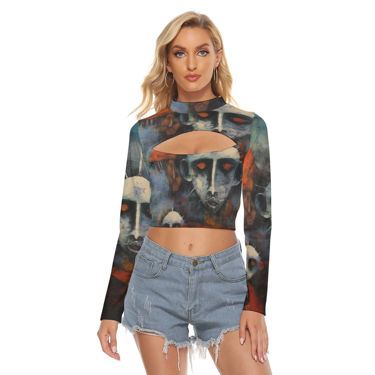 All-Over Print Women's Hollow Chest Keyhole Tight Crop Top