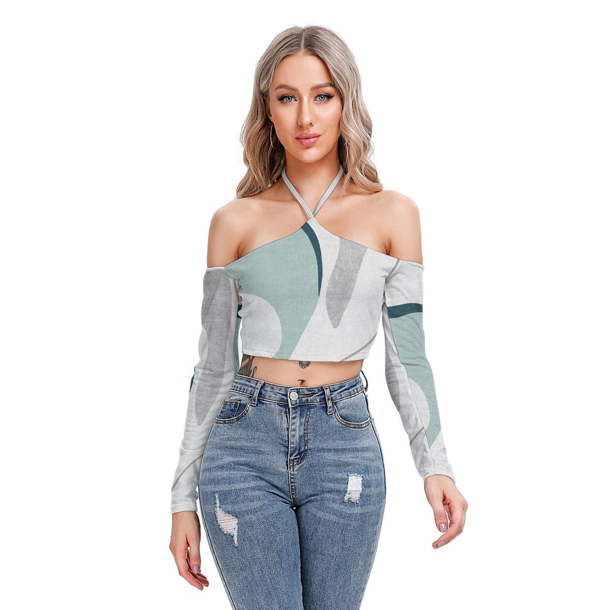 All-Over Print Women's Halter Lace-up Top
