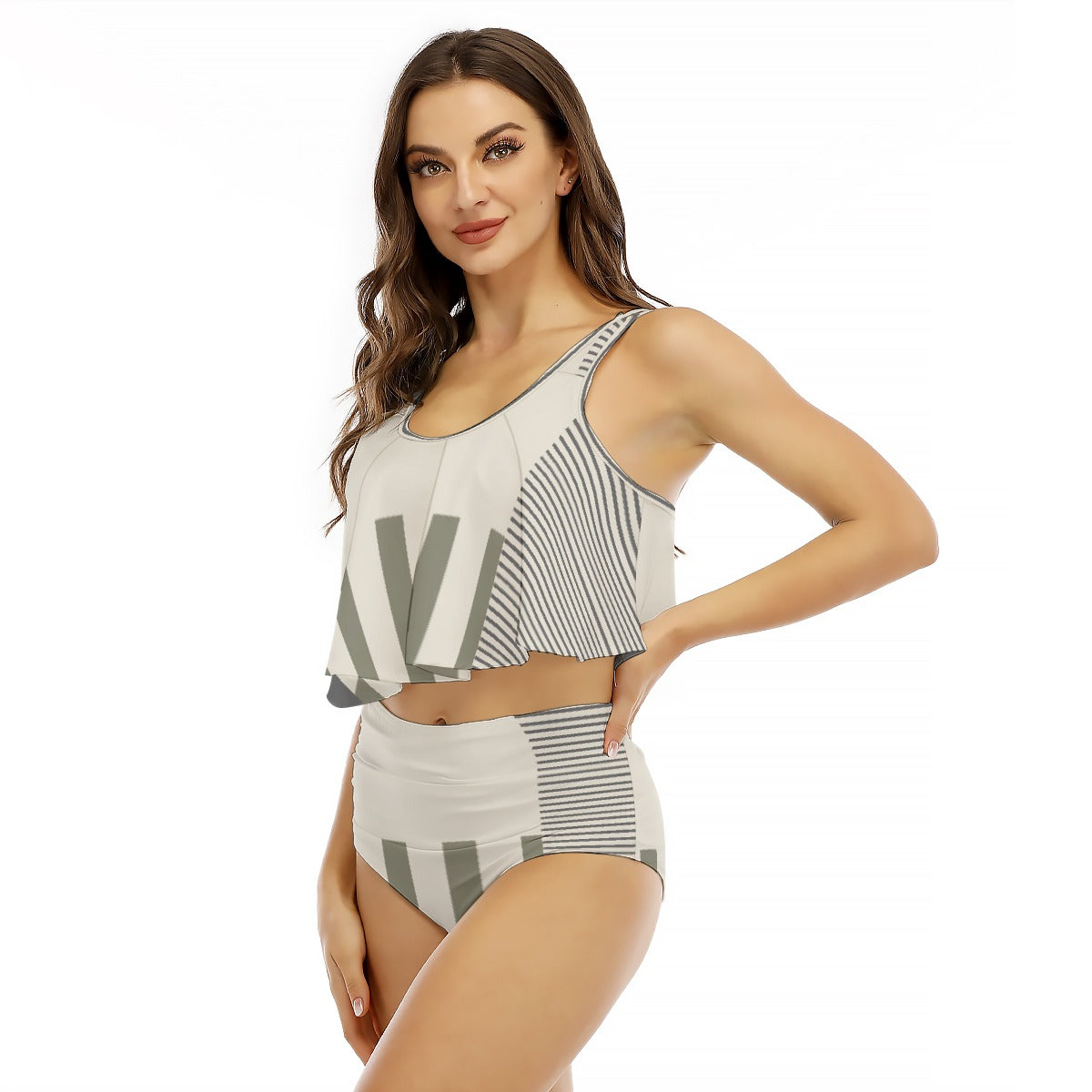 All-Over Print Women's Ruffled Vest Bikini Swimsuit