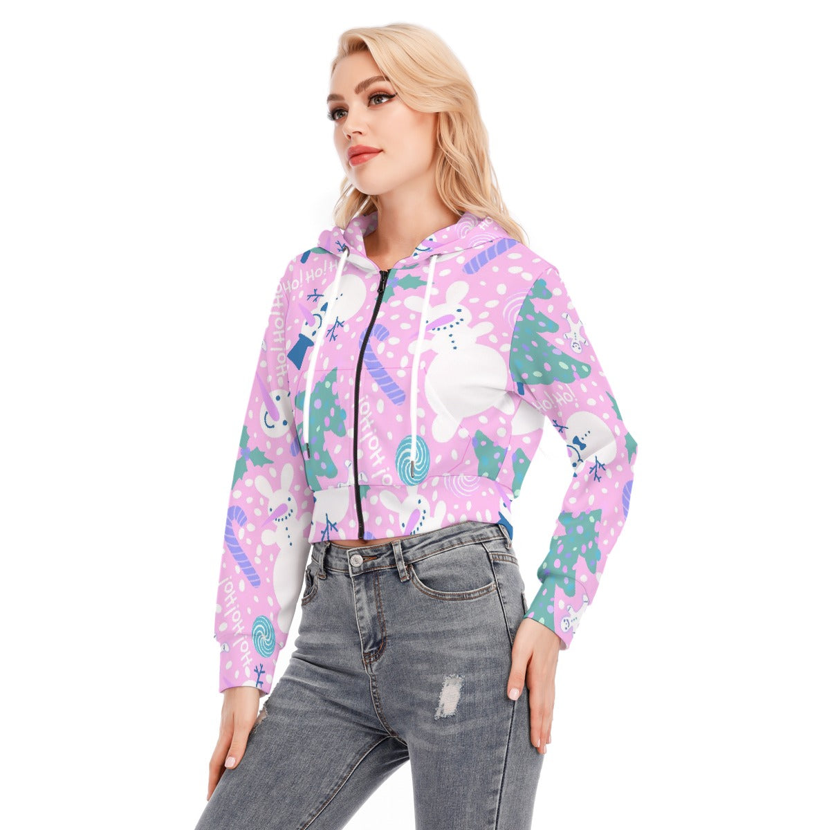 All-Over Print Women's Crop Top Hoodie With Zipper Closure