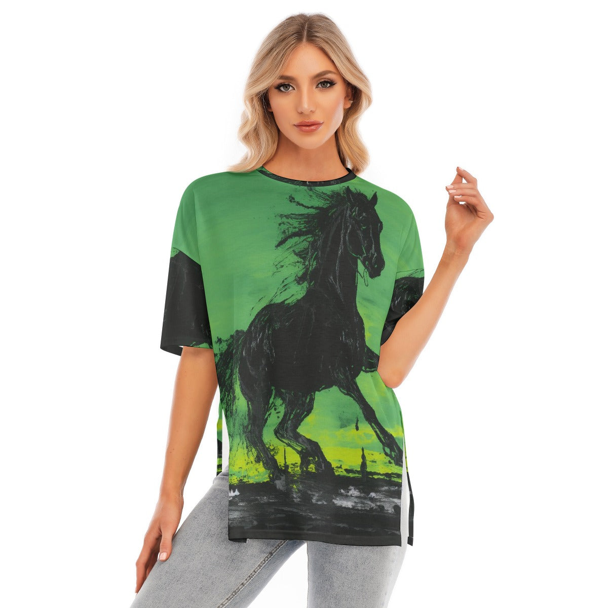 All-Over Print Women's Short Sleeves T-shirt With Hem Split