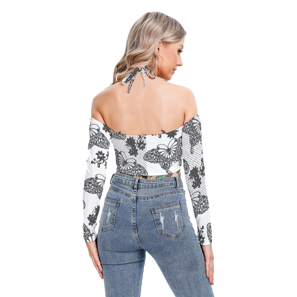 All-Over Print Women's Halter Lace-up Top