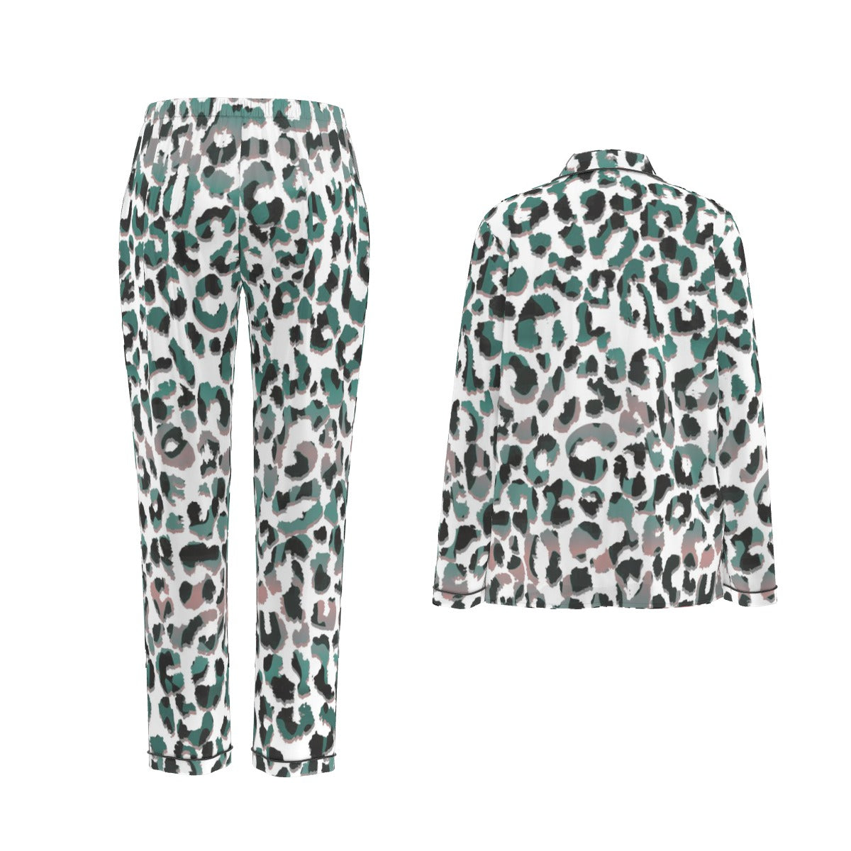 All-Over Print Women's Long Sleeve Pajama Set With Black Contrast Piping