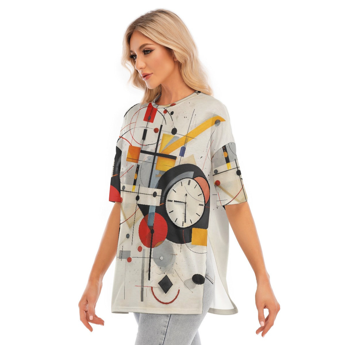 All-Over Print Women's Short Sleeves T-shirt With Hem Split