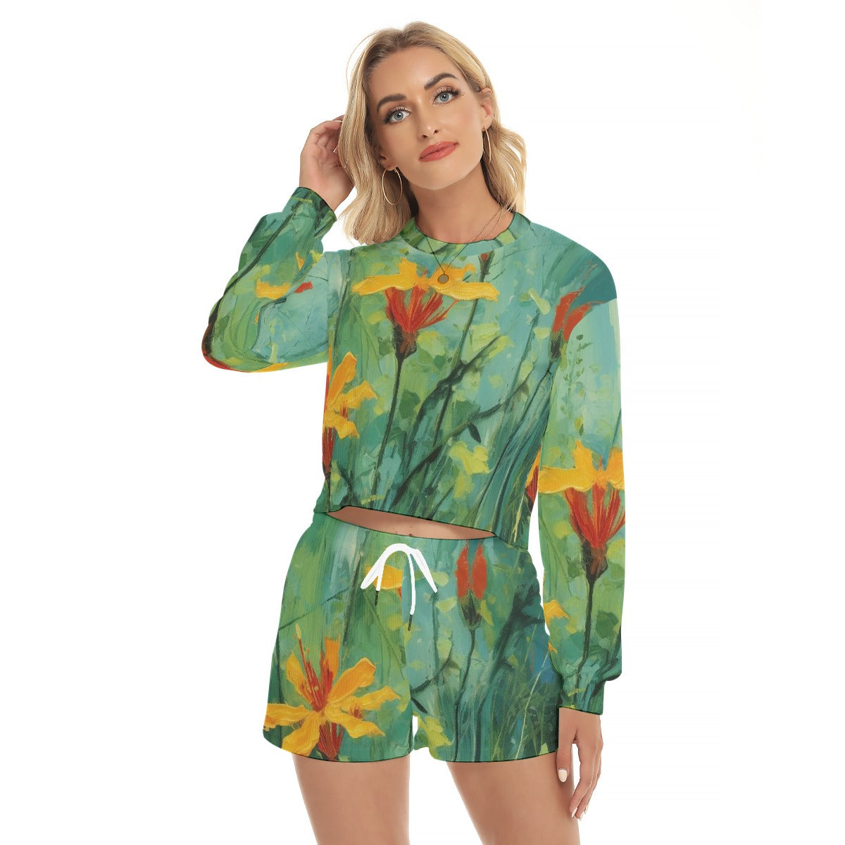 All-Over Print Women's Short Sweatshirt And Pants Suit