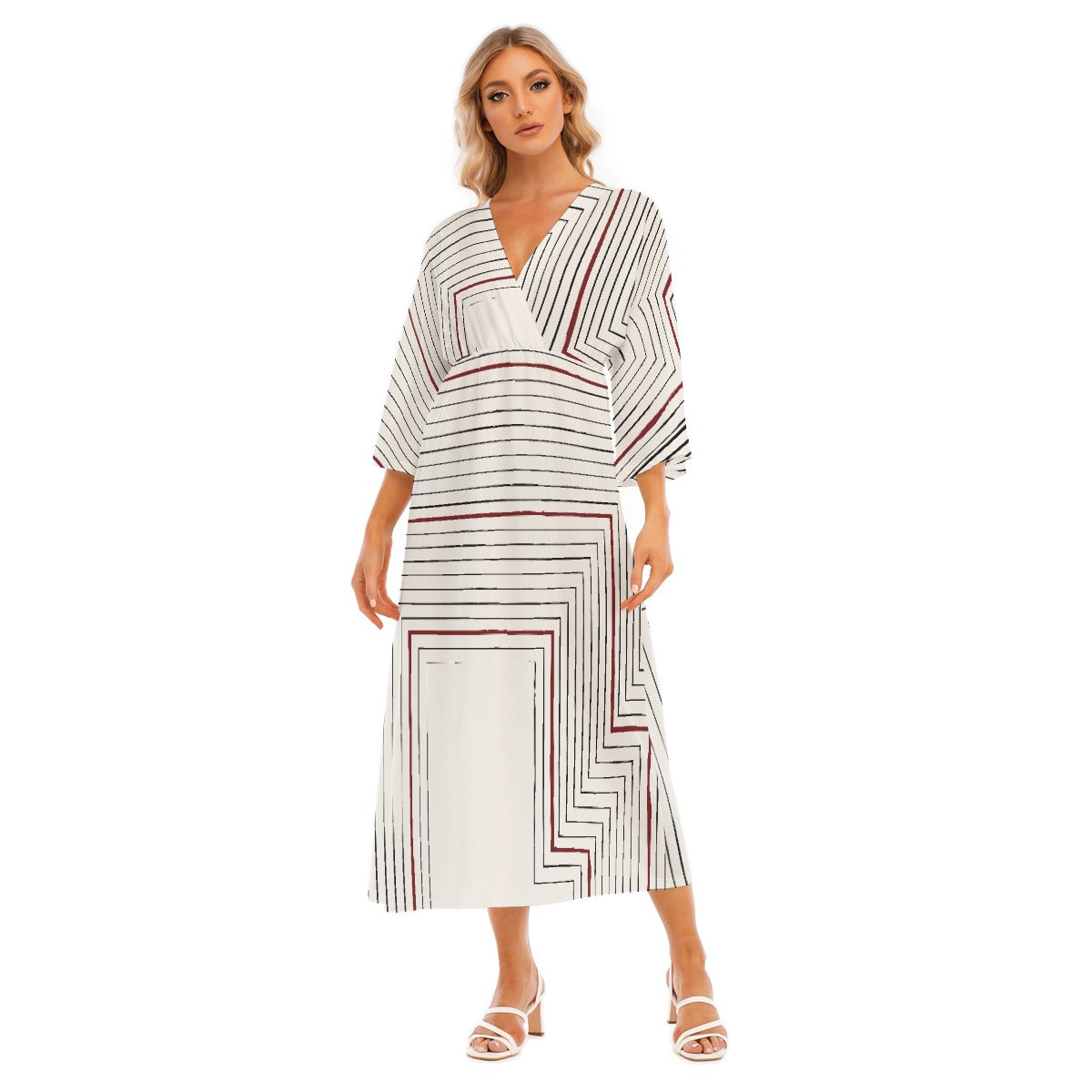 All-Over Print Women's Mid-Sleeve Long Dress