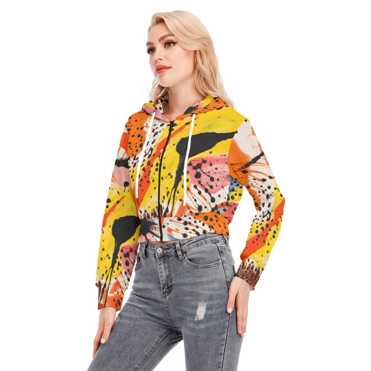 All-Over Print Women's Crop Top Hoodie With Zipper Closure
