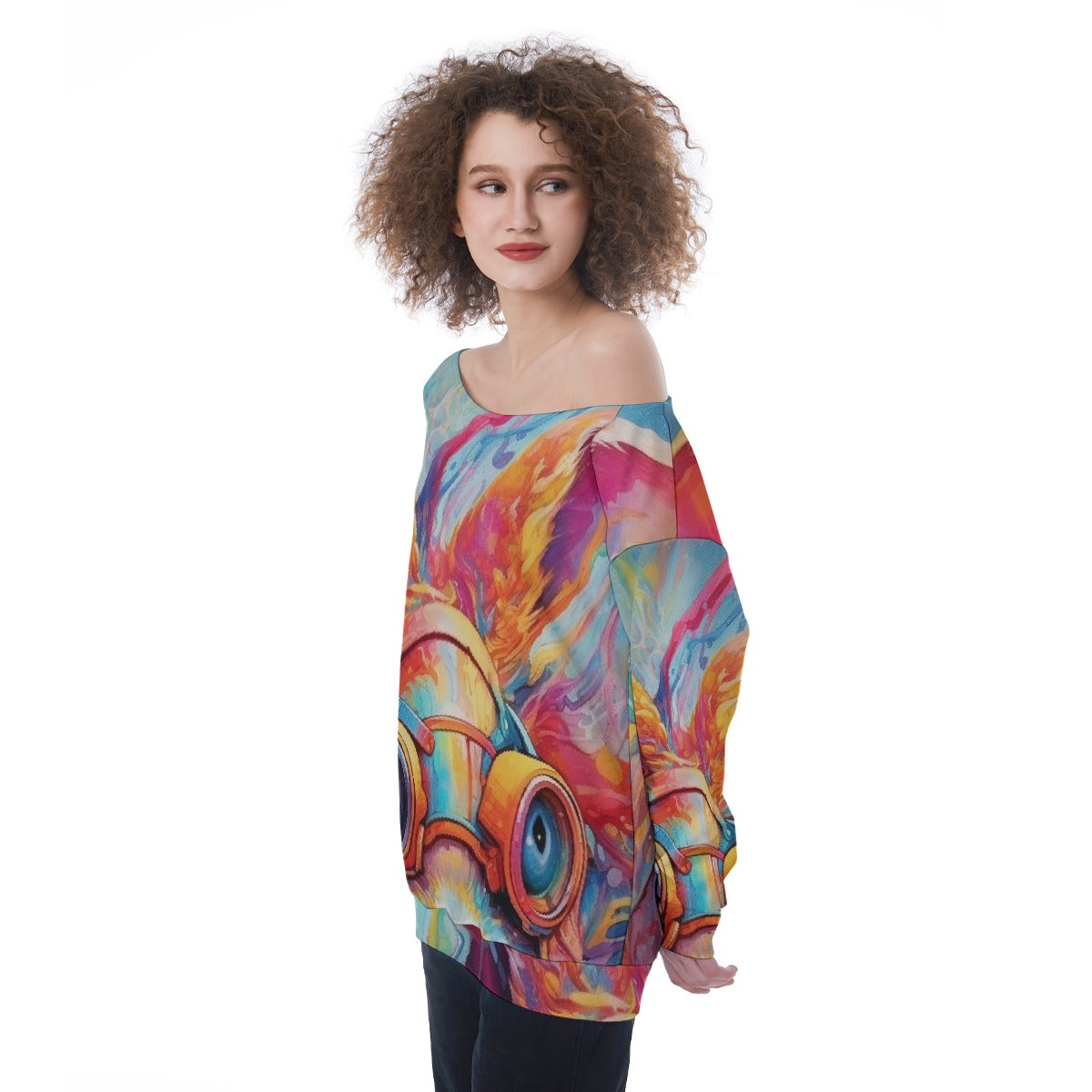 All-Over Print Oversized Women's Off-Shoulder Sweatshirt