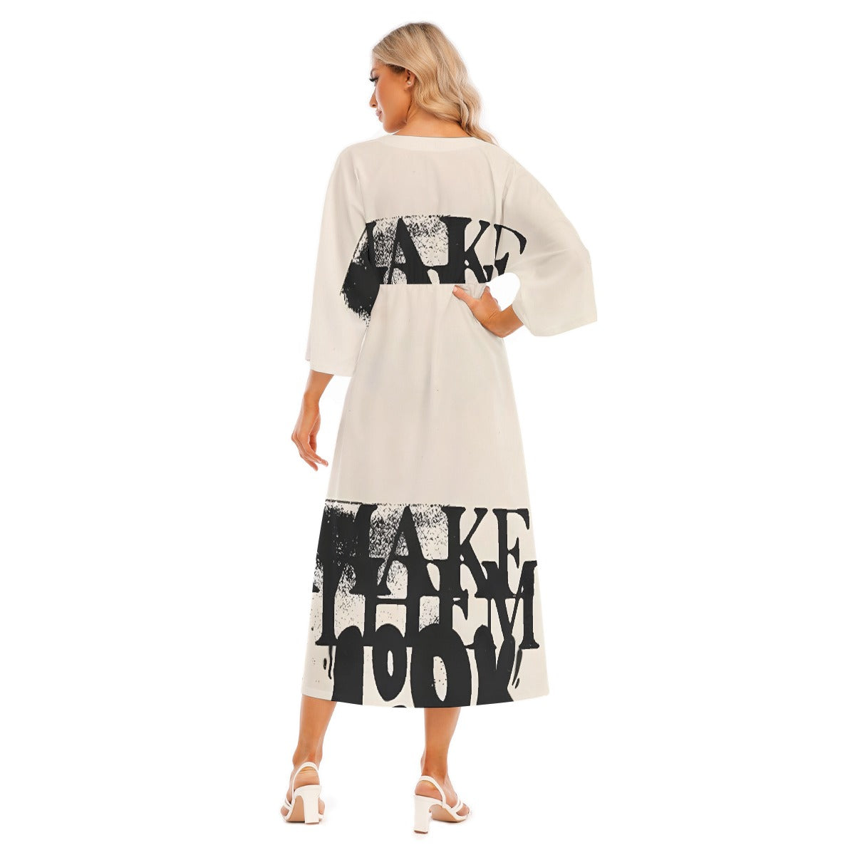 All-Over Print Women's Mid-Sleeve Long Dress