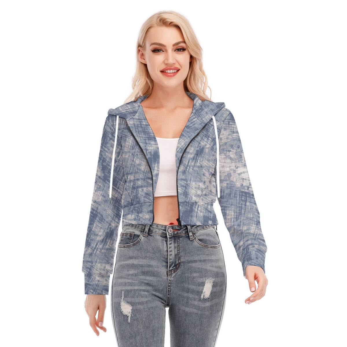 All-Over Print Women's Crop Top Hoodie With Zipper Closure