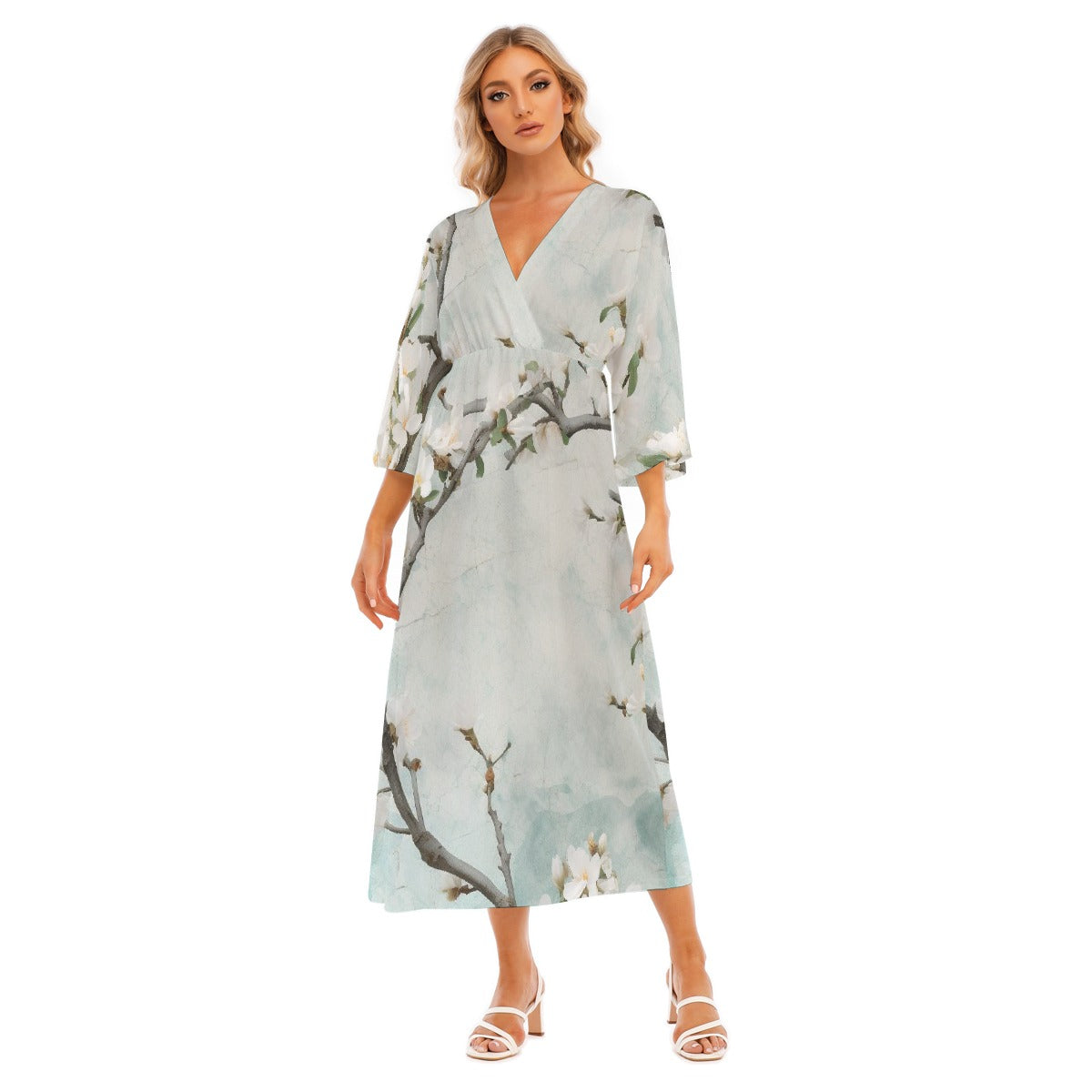 All-Over Print Women's Mid-Sleeve Long Dress