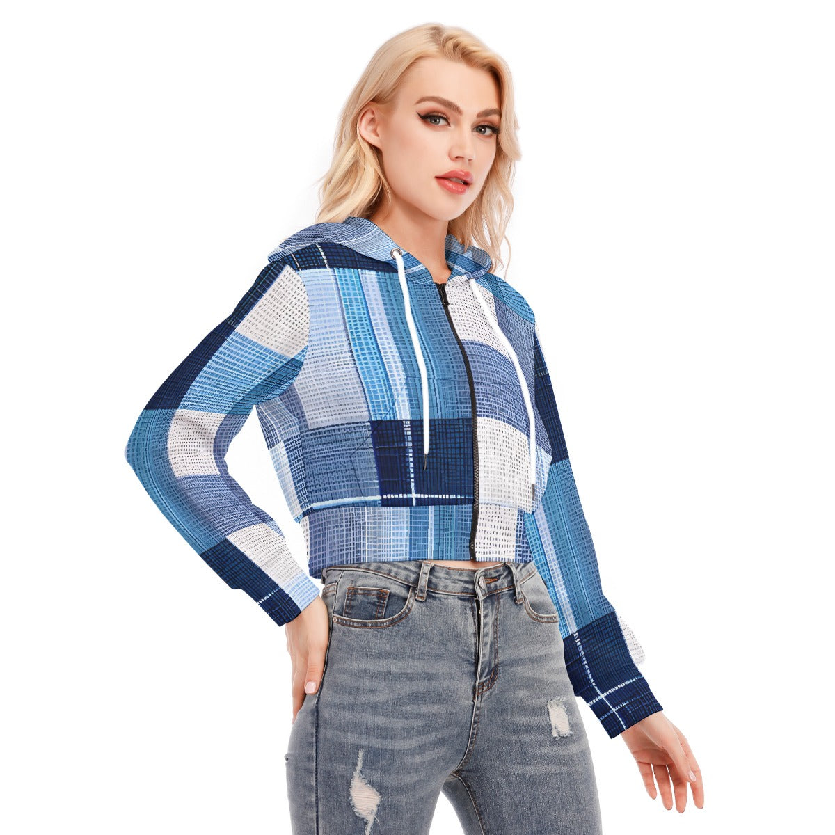 All-Over Print Women's Crop Top Hoodie With Zipper Closure