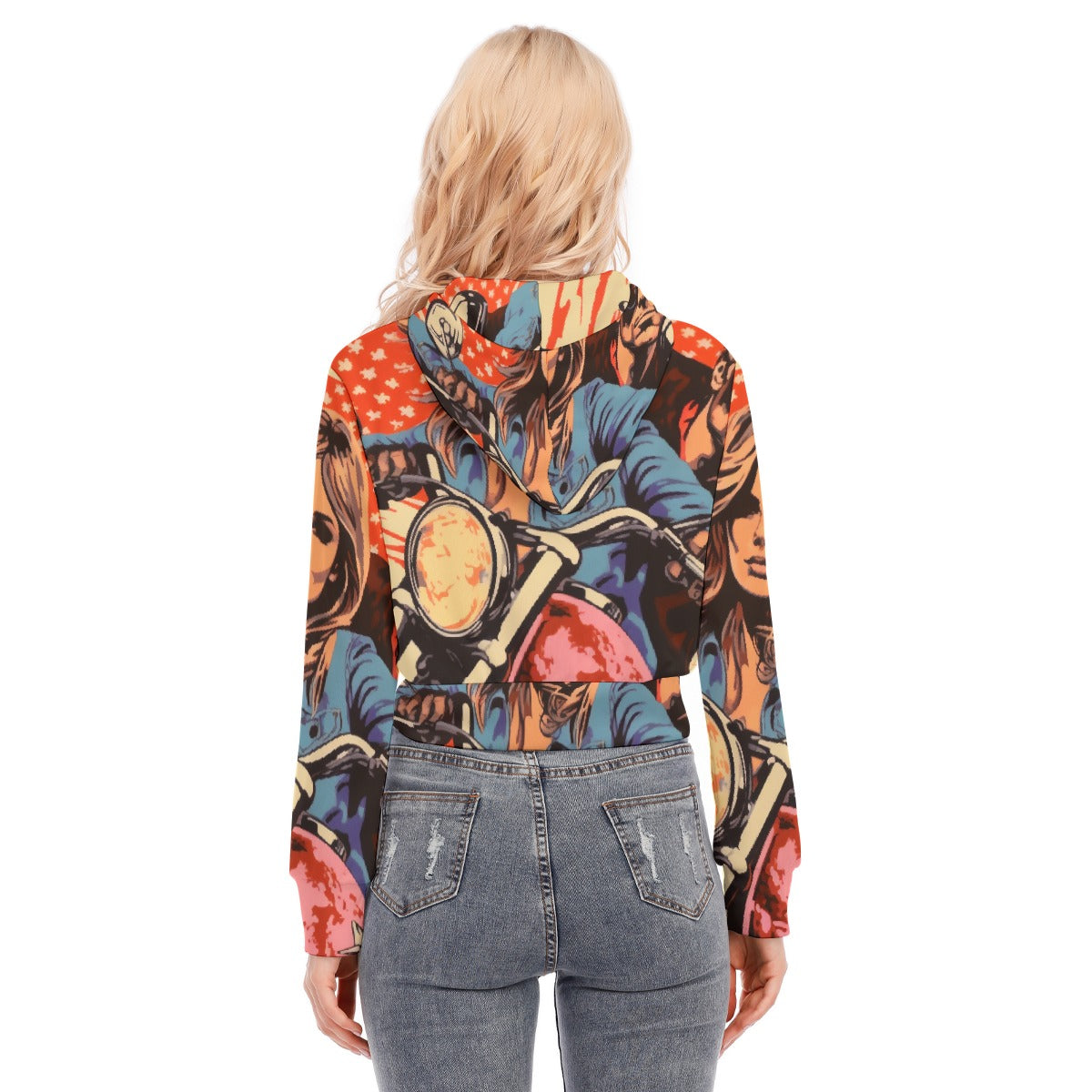 All-Over Print Women's Crop Top Hoodie With Zipper Closure